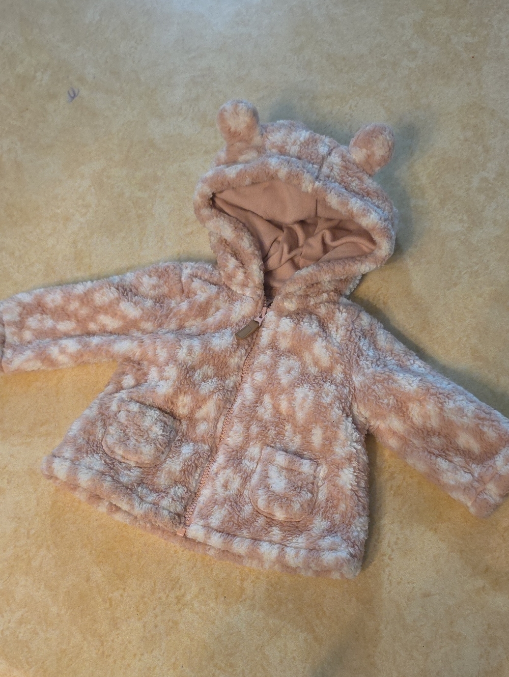 Baby Plush Hooded Coat with Ears - Pink